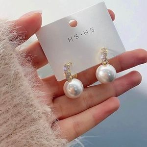 Elegant White Pearl Drop Dangle Hoop Earrings for Women